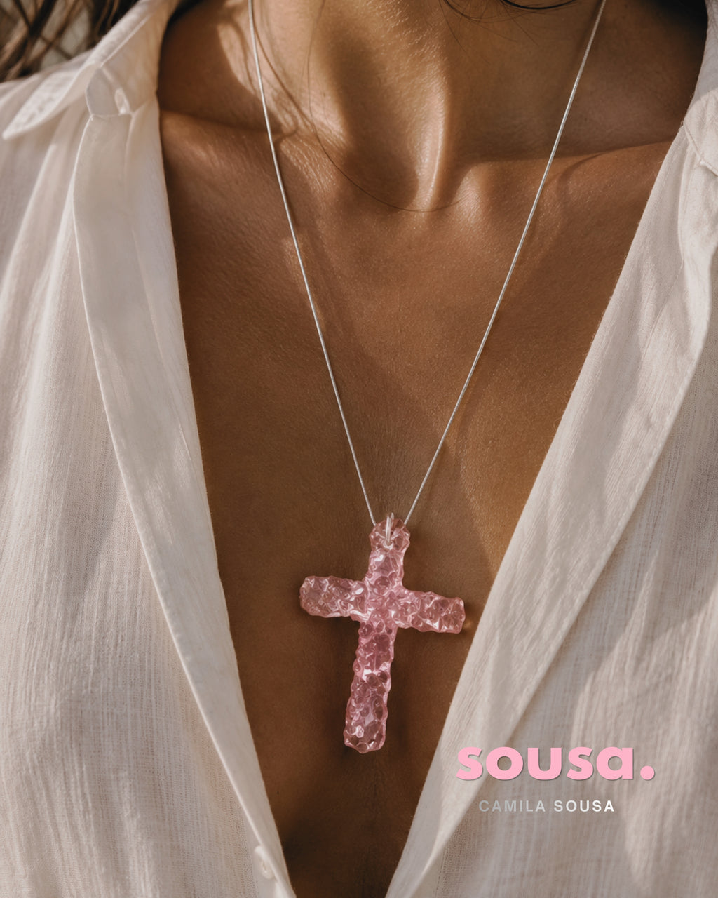 Colar Quartzo Rosa | Formas Orgânicas em Resina